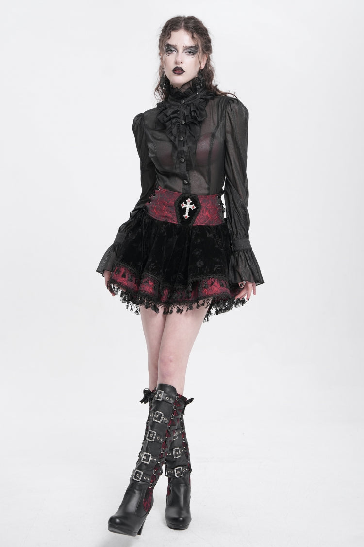 Noir & Scarlet Tassel Print Gothic Mini Skirt