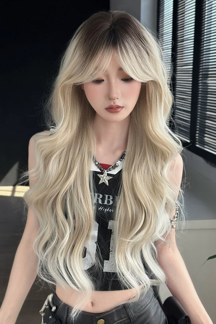 Fluffy Wavy Wig with Curtain Bangs