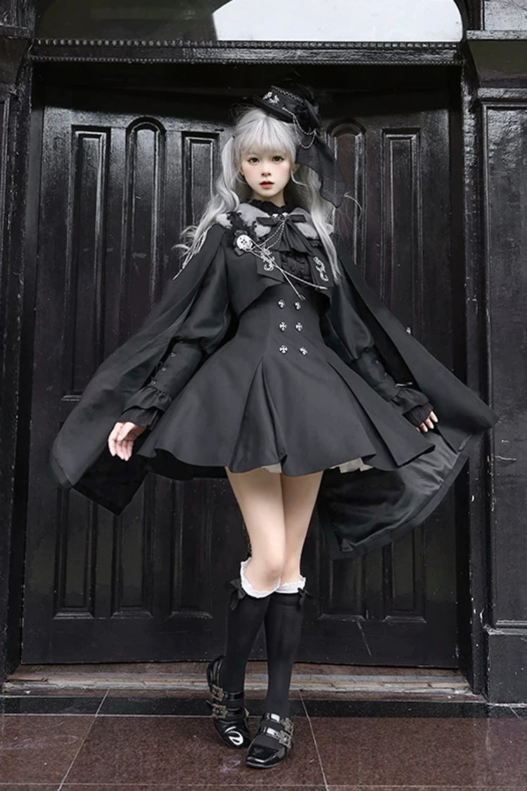 Black Double-Breasted Gothic Lolita Bustier Suspender Dress - Gothic Night Butler