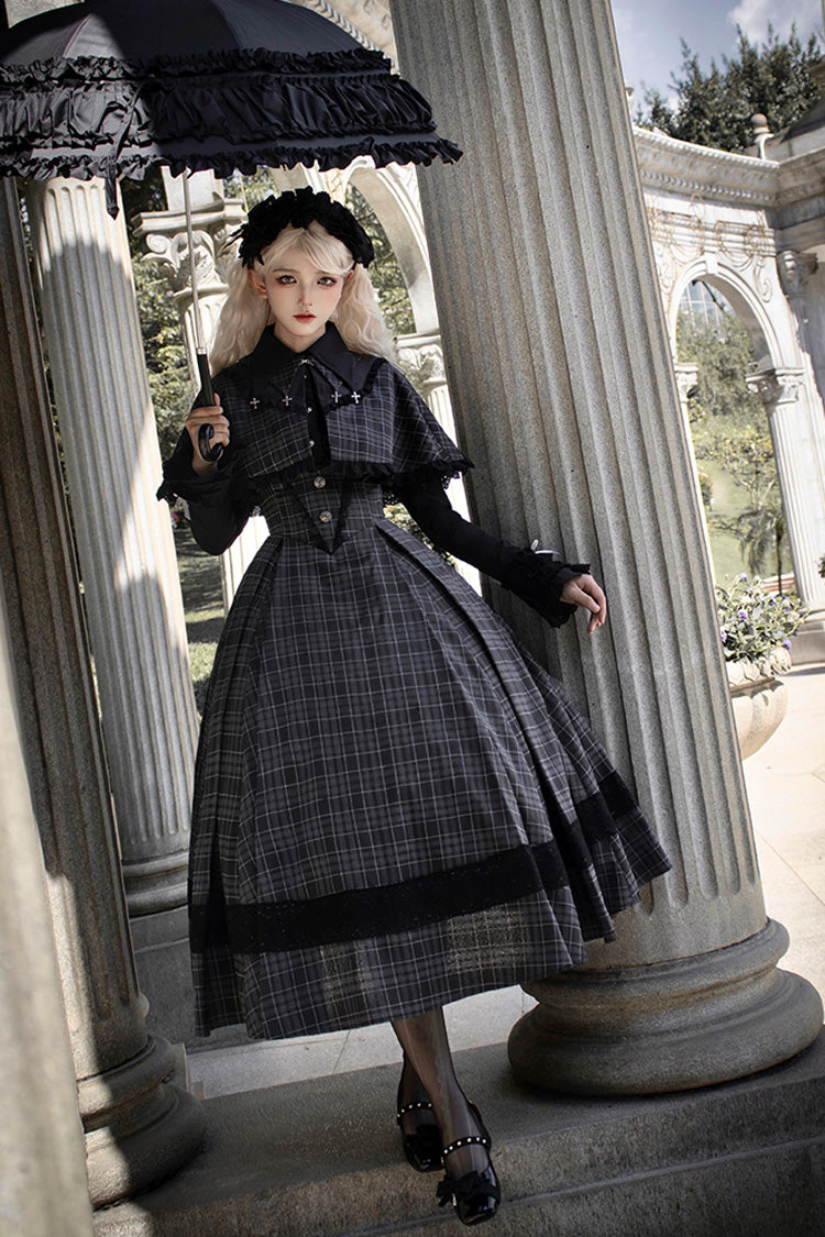 Gothic Lolita Dress with Plaid Print Ruffle and Chest Support