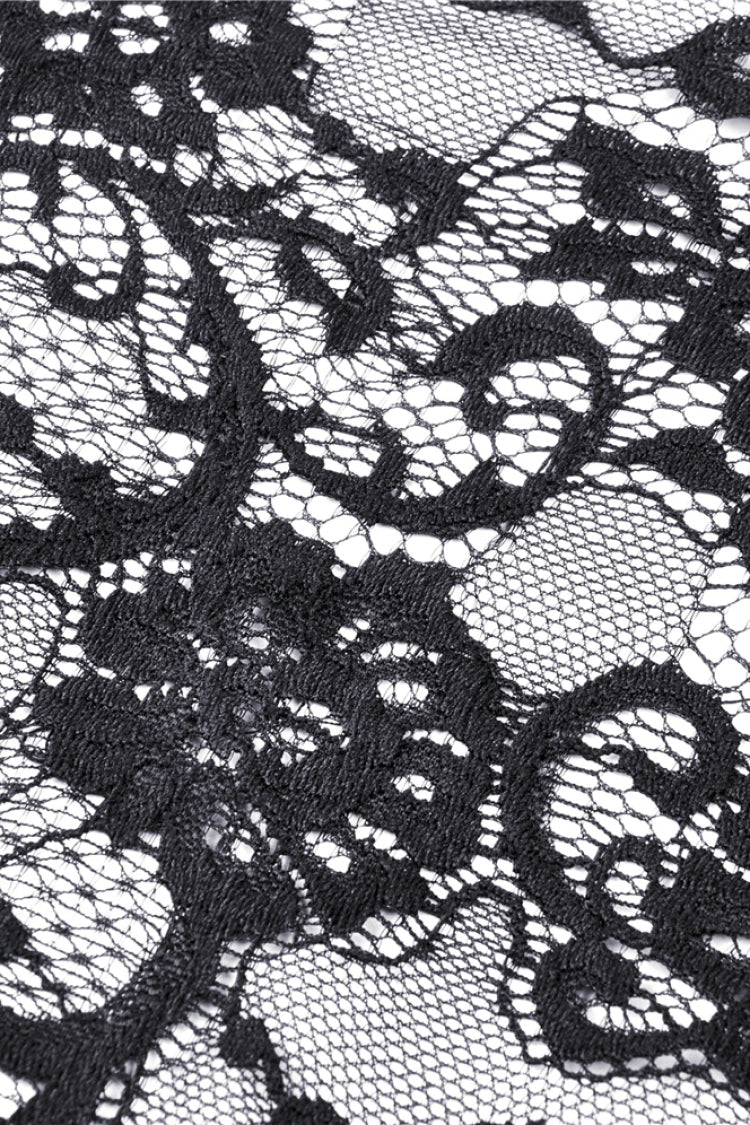 Jet-Black Gothic Cape with Sheer Floral Lace and Lacing for Women