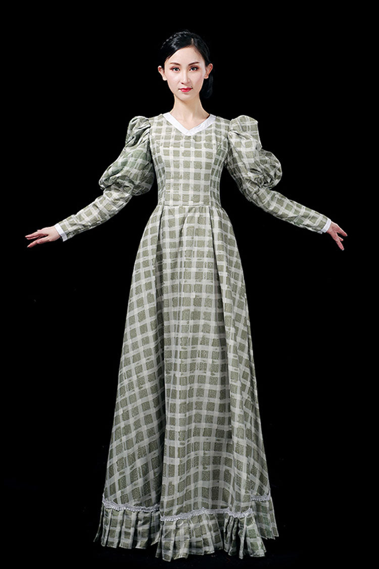Emerald Plaid High-Waist Ruffled Victorian Lolita Evening Gown