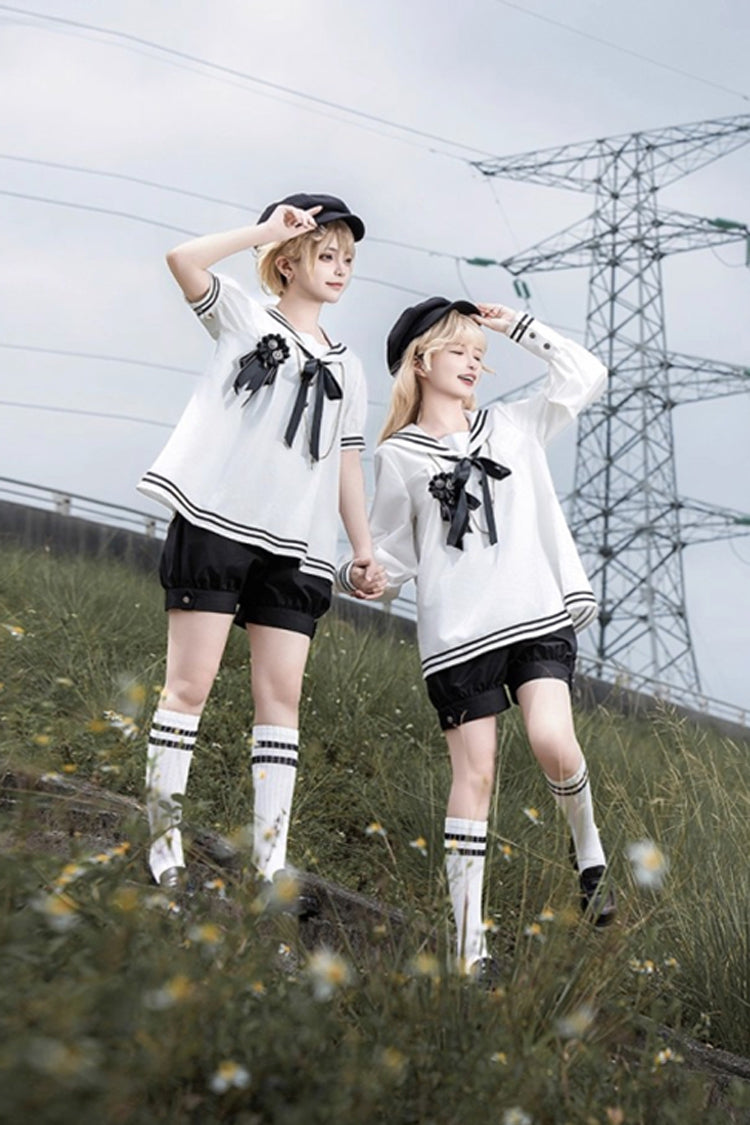 Old Stories Navy Collar Long-Sleeve Bow Ouji Gothic Lolita Set