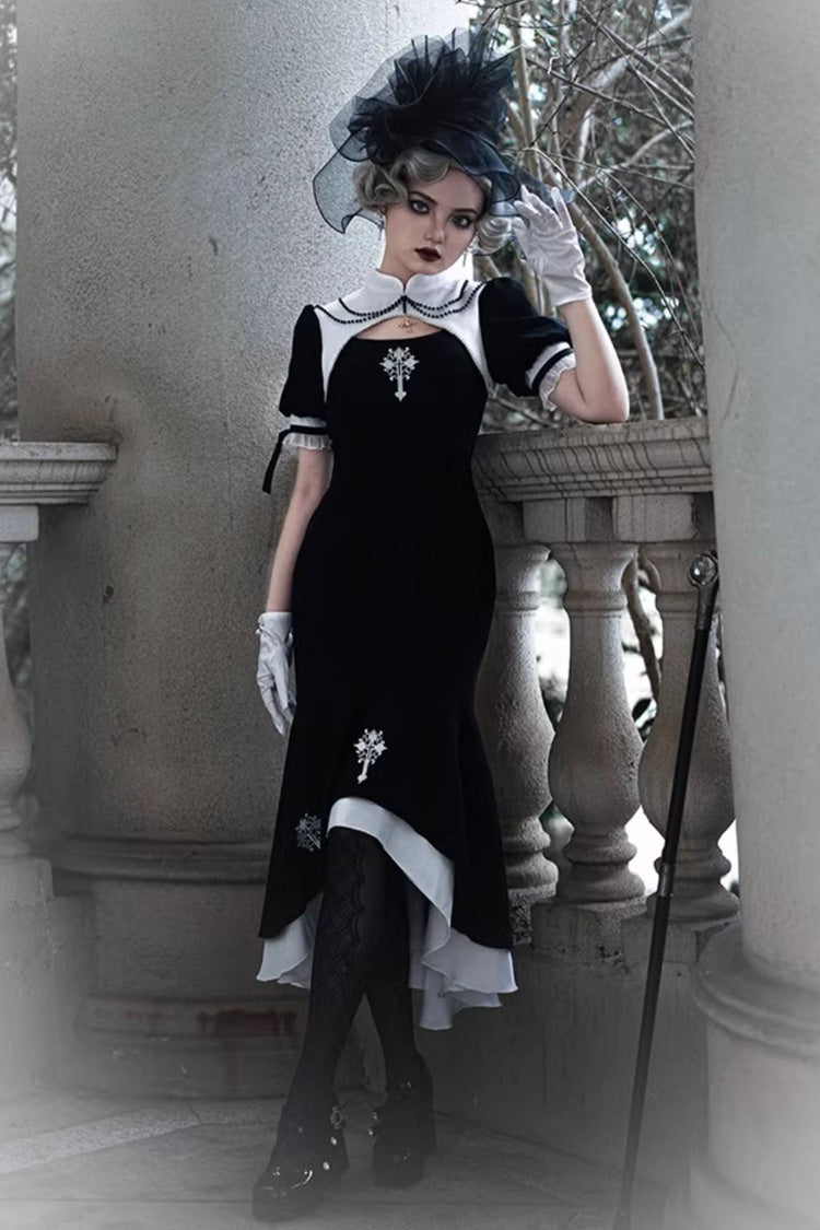 Gothic Lolita Nun-Inspired Lace Ensemble with Sheer Details