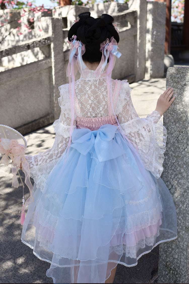 Peach Blossoms in Spring Fields Sweet Chinese Lolita JSK with Ruffles