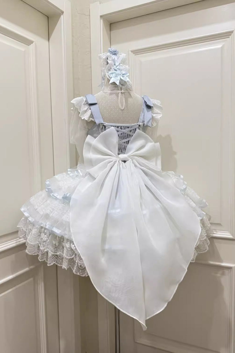 Azure Rose Feather Waltz Sleeveless Triple-Layer Ruffle Bow Lace Ballet Lolita JSK