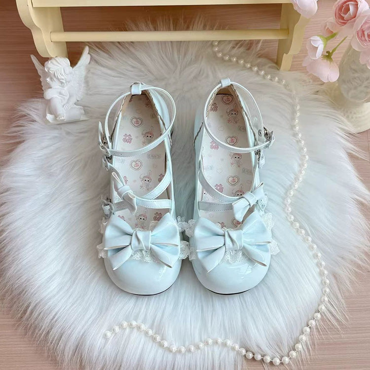 Ribbon Cross Bandage Kitten-Shaped Heel Mid-Heel Pumps - 5 Colors