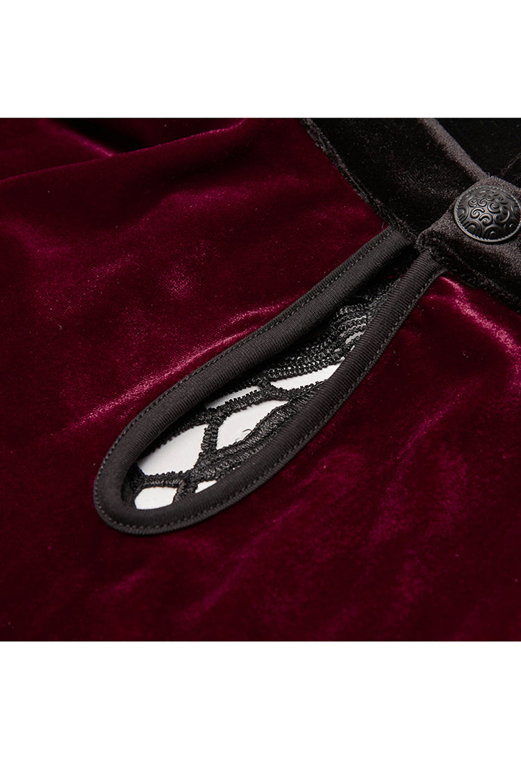 Velvet Front Chest Hollow-Out Decals Back Lace-Up Long Sleeve Plus Size Gothic Dress