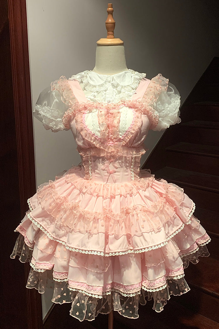 Pink Dopamine Pray Printed Multi-Layer Sweet Lolita JSK Dress - Ruffled Lace
