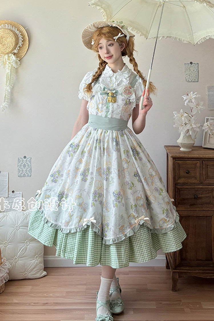 Blueberry Early Summer Sleeveless Print Ruffle Bow Sweet Lolita Jsk Dress