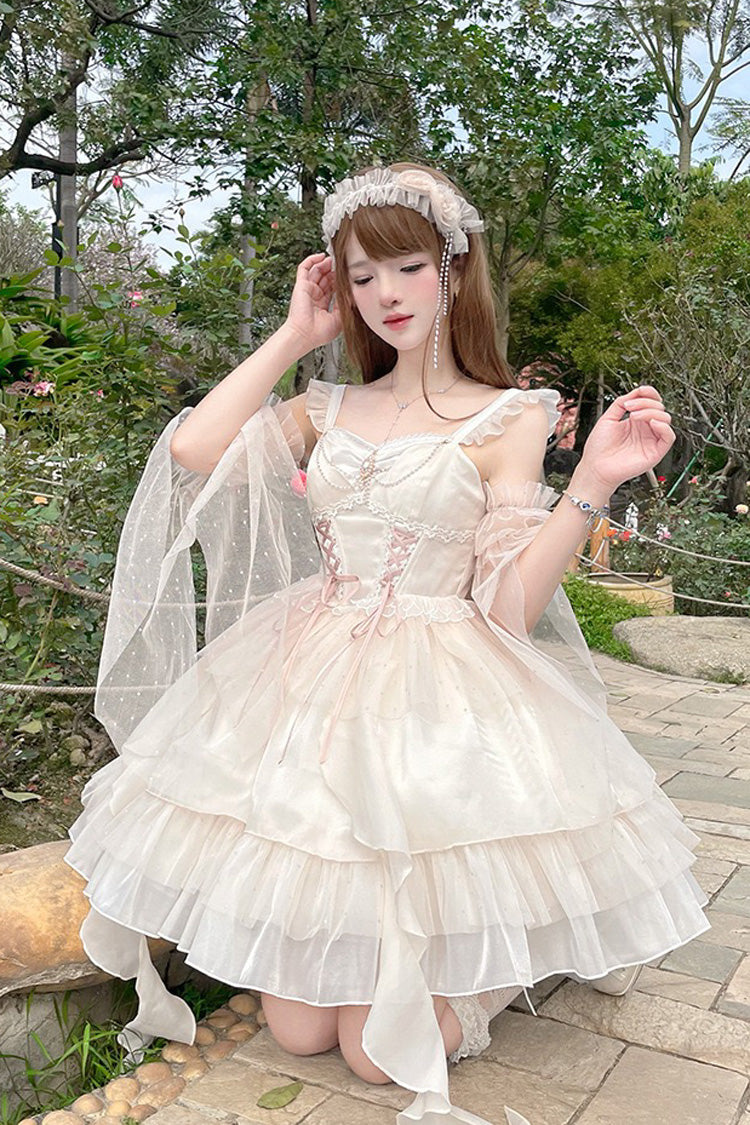 Elegant Apricot Moon Goddess Song Layered Ruffle Lace-Up Lolita JSK Gown