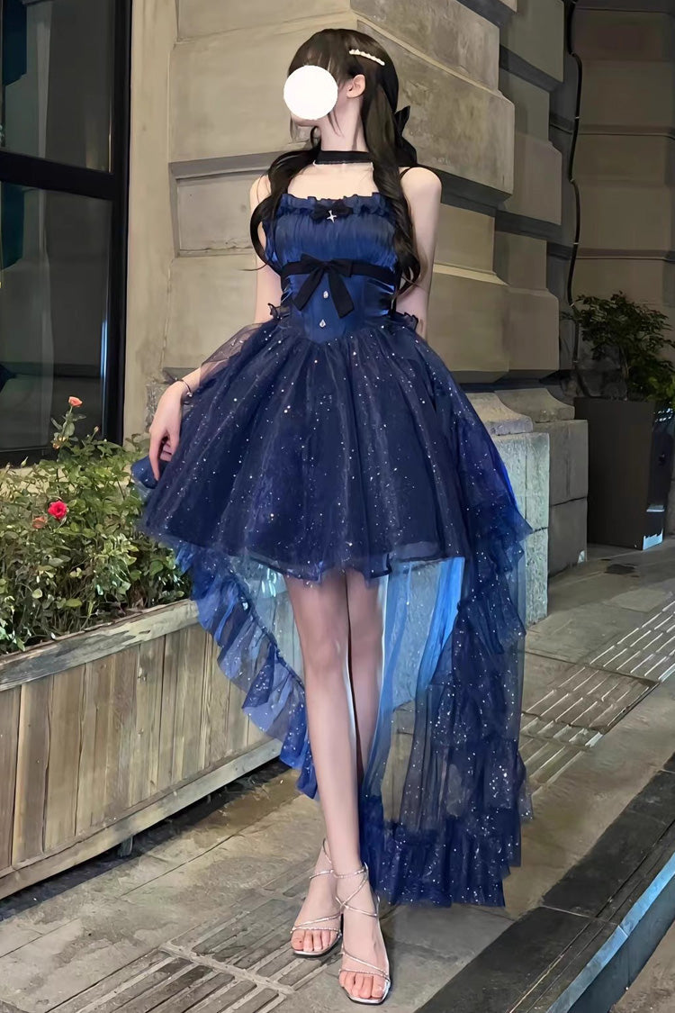 Azure Shimmering Irregular Sweet JSK with Train