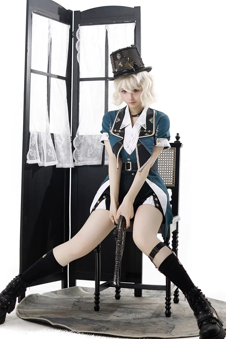 Square Collar Embroidered Studded College Prince Ouji Set