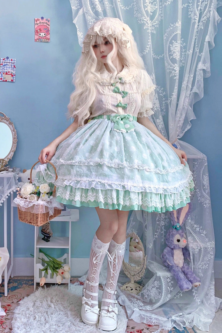Printed Ruffled Bow Sweet Lolita Skirt