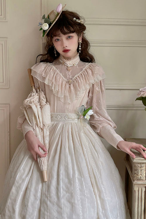 Ivory Tulip Multi-Layer Ruffled Classic Lolita Skirt Dress - Altfashion Shop
