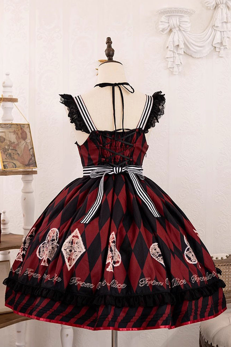 Crimson & Noir Heart Print Bow Accent Sweet Lolita Jumper Dress