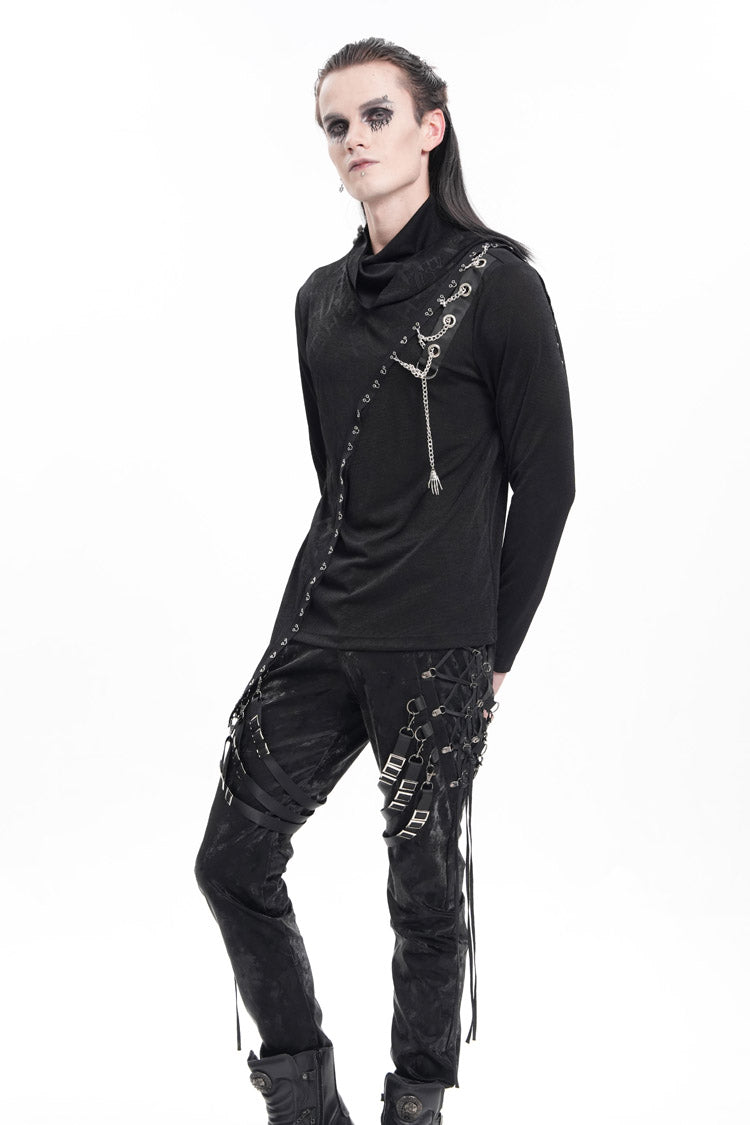 Men's Gothic Sweatshirt with Chain Print and Asymmetric Stitch