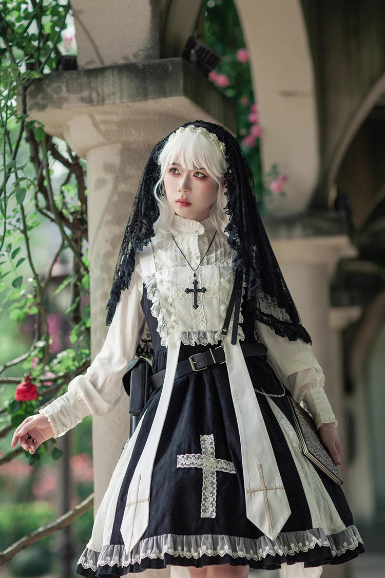 Cross Print Ruffle Sleeveless Gothic Lolita Dress