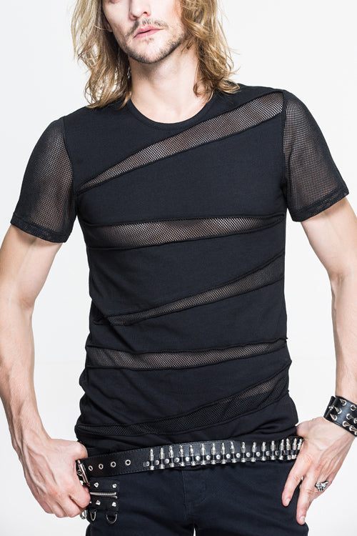 Diamond Mesh Gothic T-Shirt for Men's Punk Style