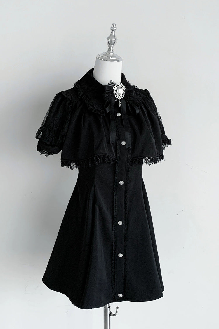 Lapel Collar Lace Short Sleeve Jirai Dress in Three Shades