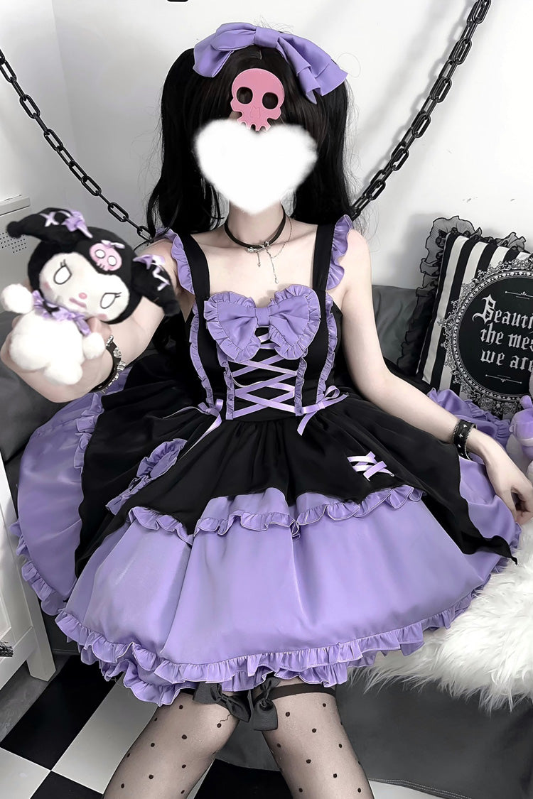 Black Purple Halloween Little Witch Sleeveless Double-Layered Ruffle Lace-Up Gothic Lolita Jsk Dress
