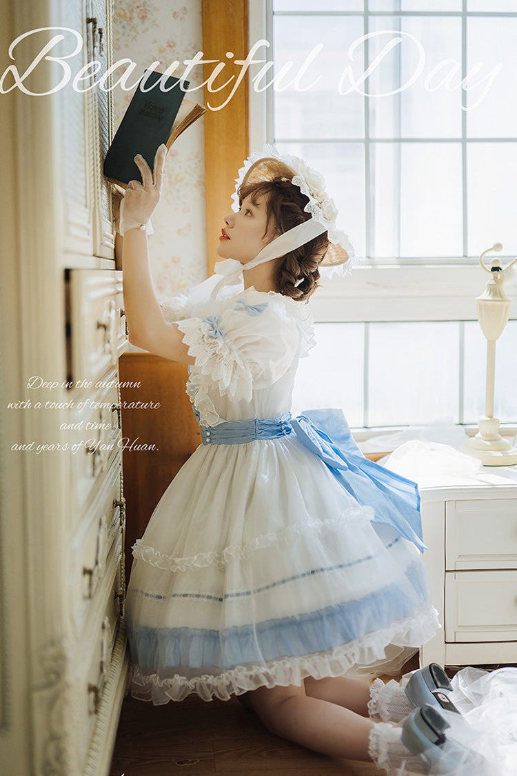 Sweet Lolita Dress with Ruffled Bow and Lace - Moonlight Sonata, 4 Shades