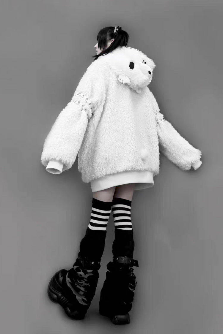 Ivory Bear-Ear Hooded Zip-Up Gothic Lolita Coat