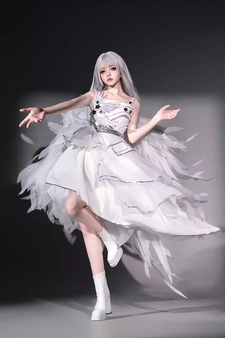 Ivory Asymmetric Collar Punk JSK Dress Set - Silver Wings