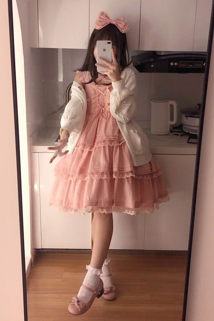 Blush First Love Triple Ruffle Bow Lace Lolita Gown