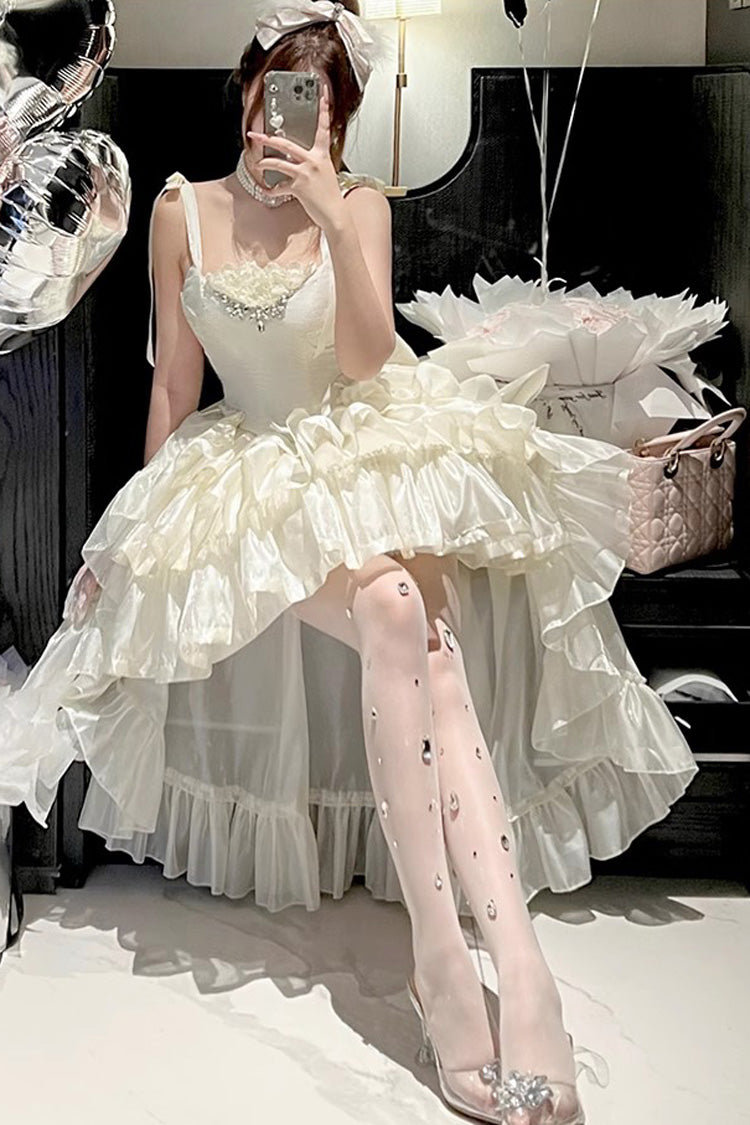 White Triple Layer Bow Lace Sweet Lolita Jsk