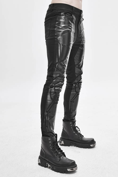 Glossy Robot Print Skinny Stretch Pants in Black