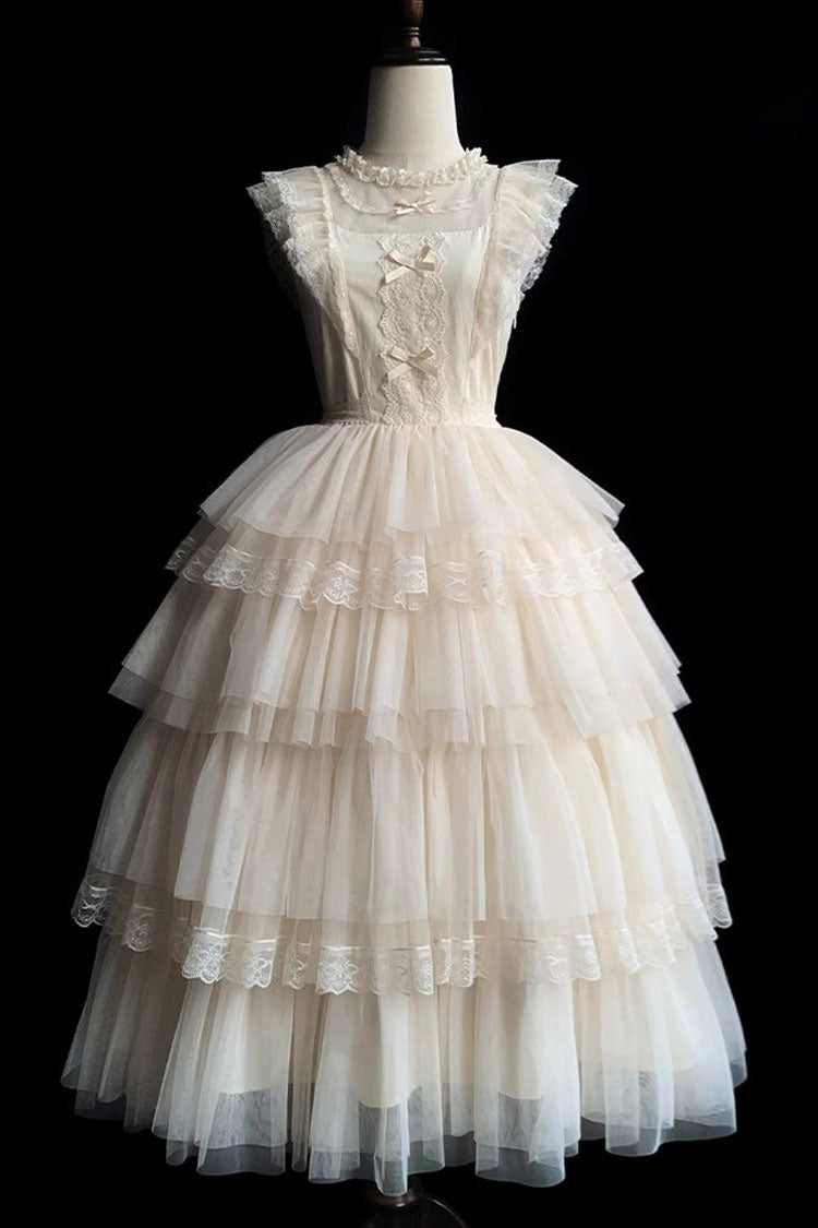 Ivory Multi-Layer Embroidered Flutter Sleeve Elegant Lolita OP