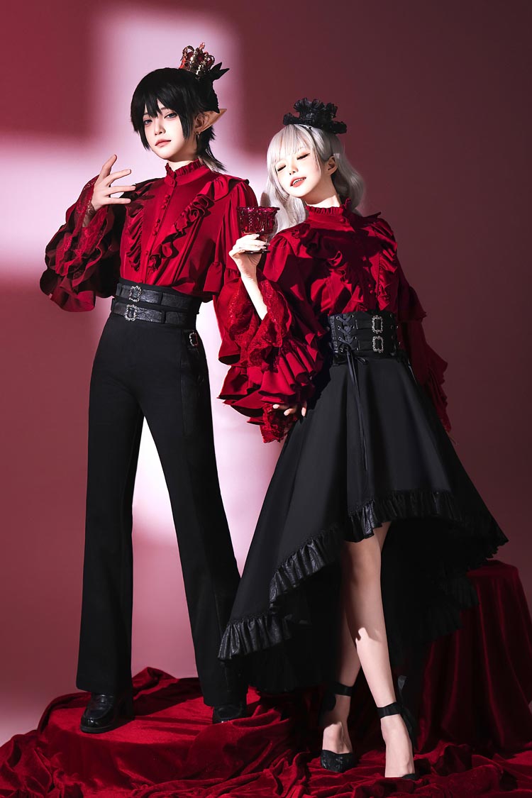 Noir Long-Sleeve Ruffled Ouji Skirt and Blouse - Day and Night Song