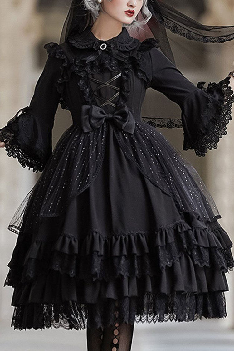 Half Sleeves Gothic Lolita Dress Lace Bowknot Hanayome Multi-Layer - Altfashion Shop