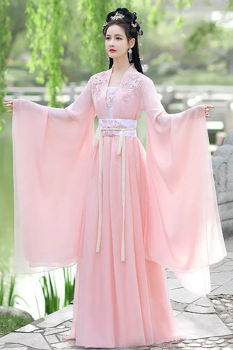Blush Embroidered Lace Hanfu Ensemble for Women