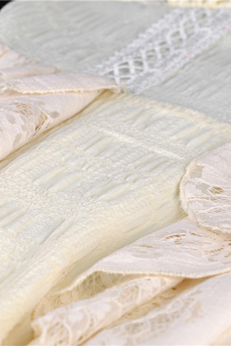 Beige Ruched Off-Shoulder Short Sleeve Steampunk Vintage Gown