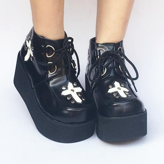 SP168085 Made Platform Black Shoes Custom Cross