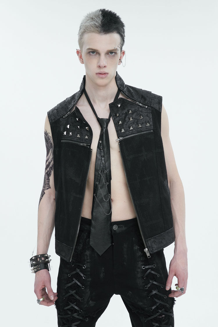 Men's Punk Vest with Metal Willow Studs Sleeveless Chest