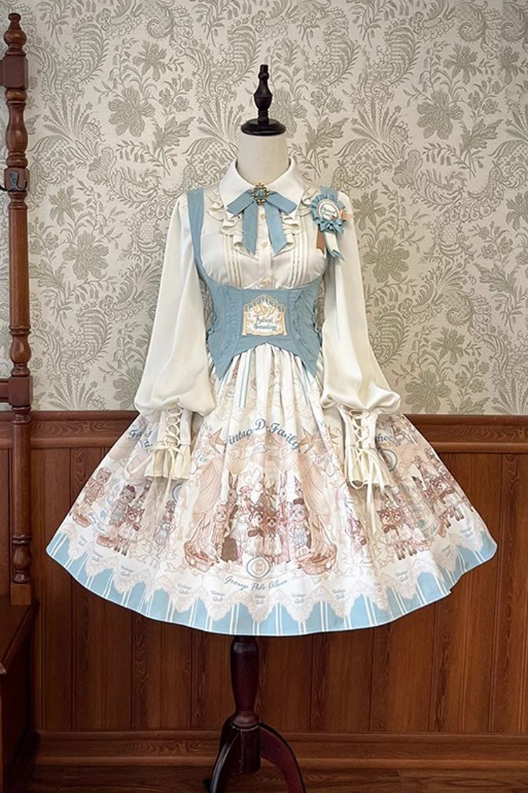 Dollhouse Print Short JSK Dress with Embroidery and Ruffles