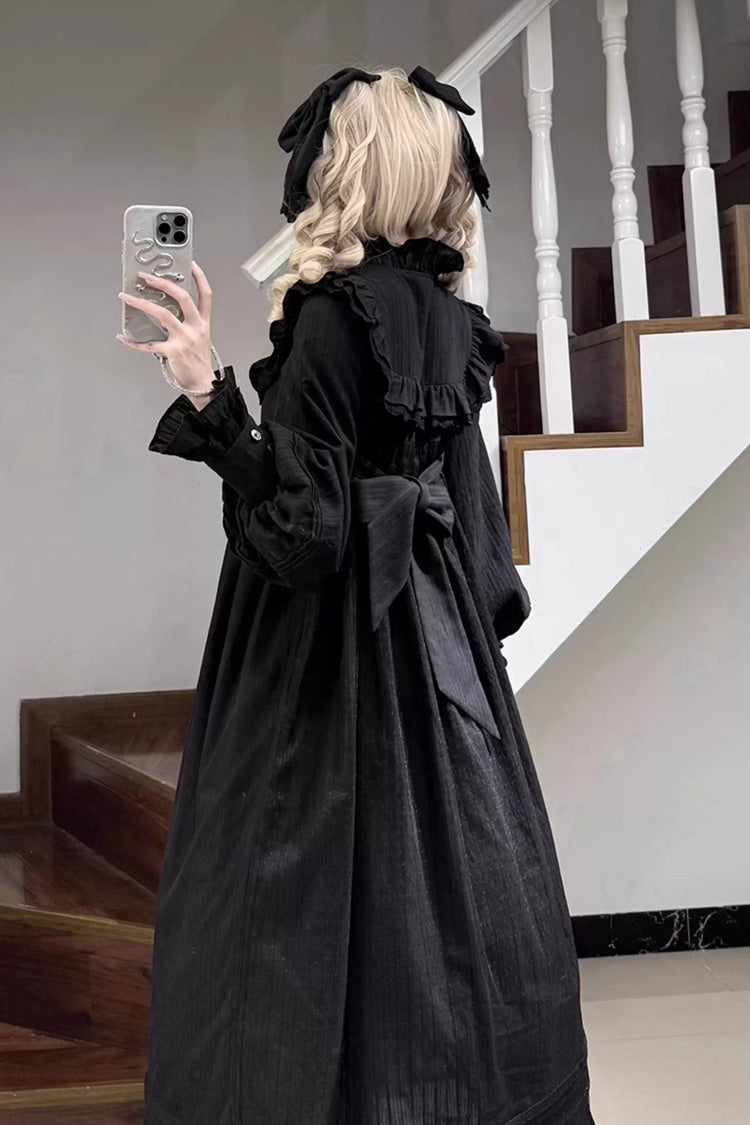 Black Gothic Nightgown with Ruffled Bow and Long Sleeves