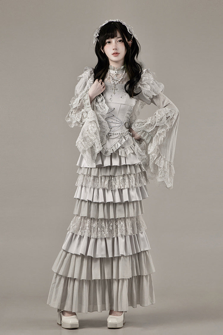 Bionic Doll Square Collar Gothic Lolita Corset Set with Fishtail Skirt, Multi-Layer Ruffles
