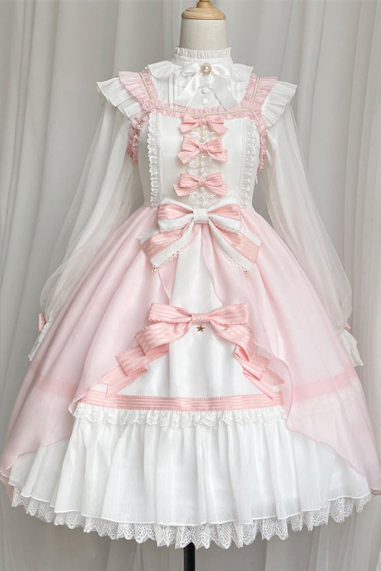 Blush Sleeveless Ruffle Cardigan Bow Lace Sweet Plus JSK Dress