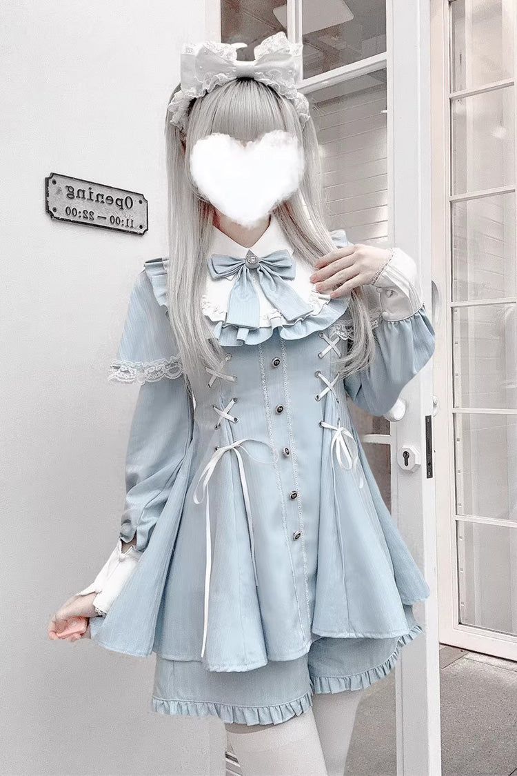 Printed Ruffled Bow Jirai Kei Japanese Dress Set