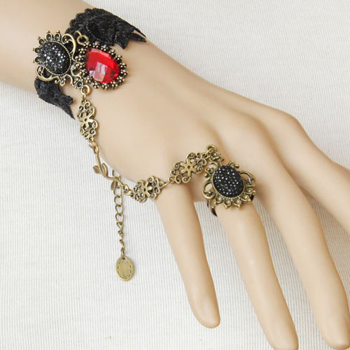 Vampire Lace Ruby Gothic Lolita Ring and Bracelet Set