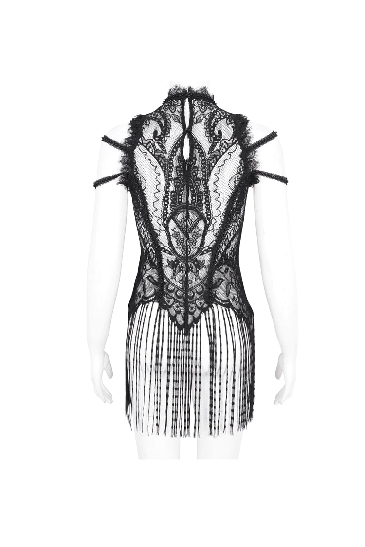 Onyx Crewneck Embroidered Lace Gothic Tee for Women