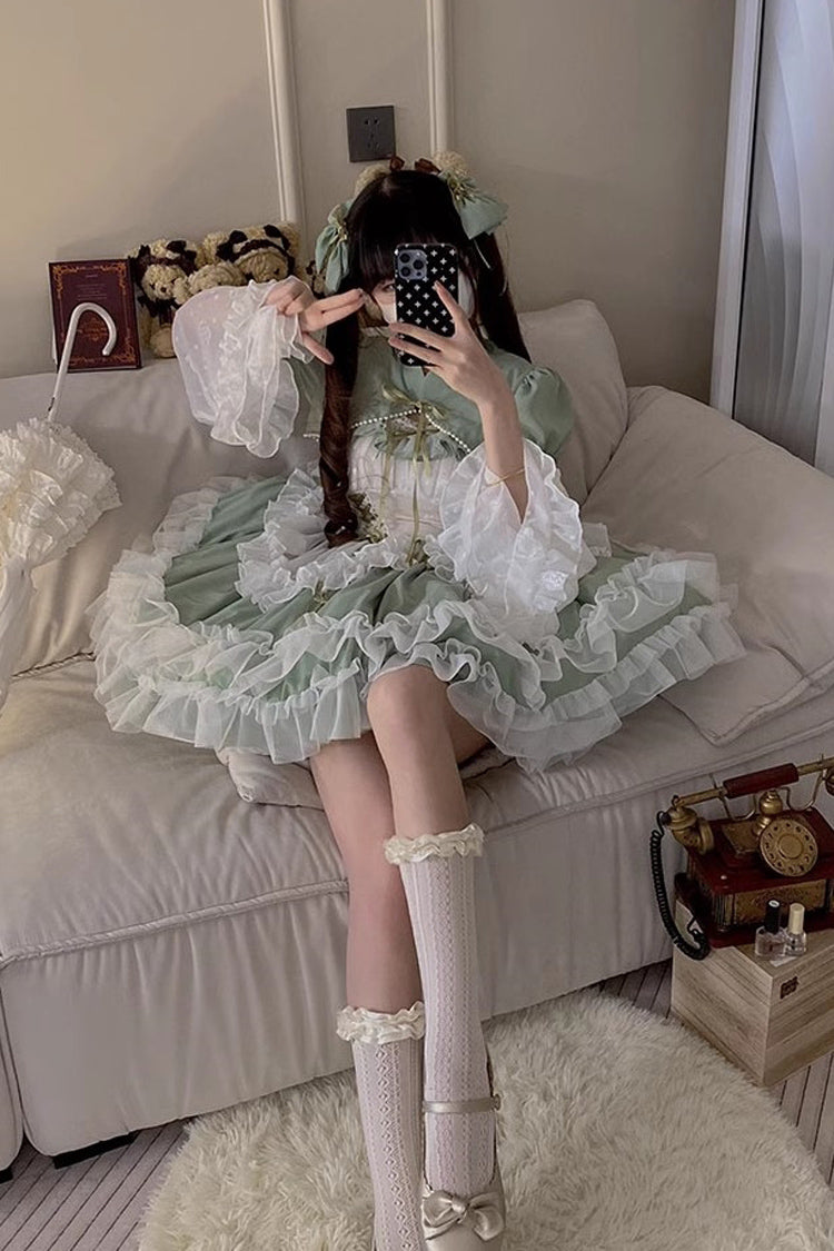 Jade Multi-Layer Hanayome Lace-Up Plus-Size Sweet Lolita JSK (Short)
