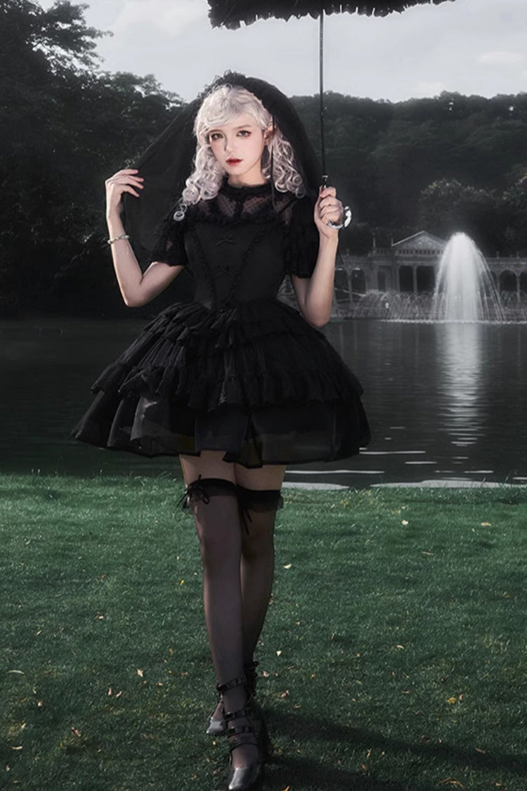 Black Gothic Drawstring JSK with Ruffle Details