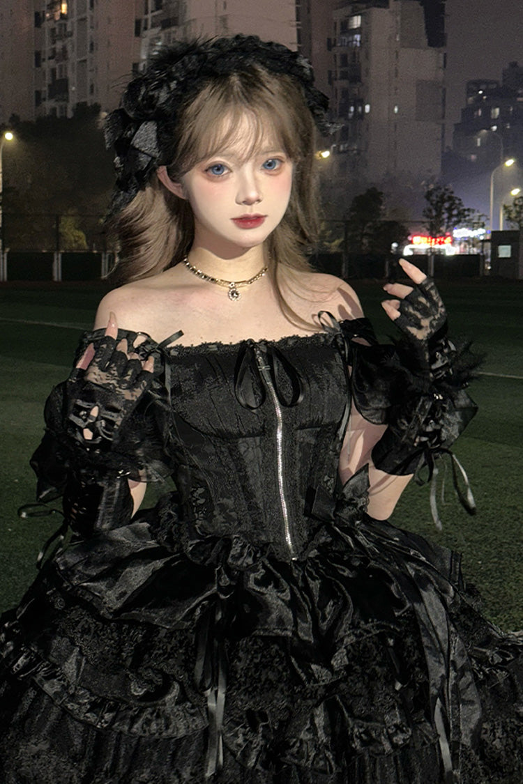 Black Sleeveless Multi-Layer Lace Gothic Skirt Set - Rose Memoirs
