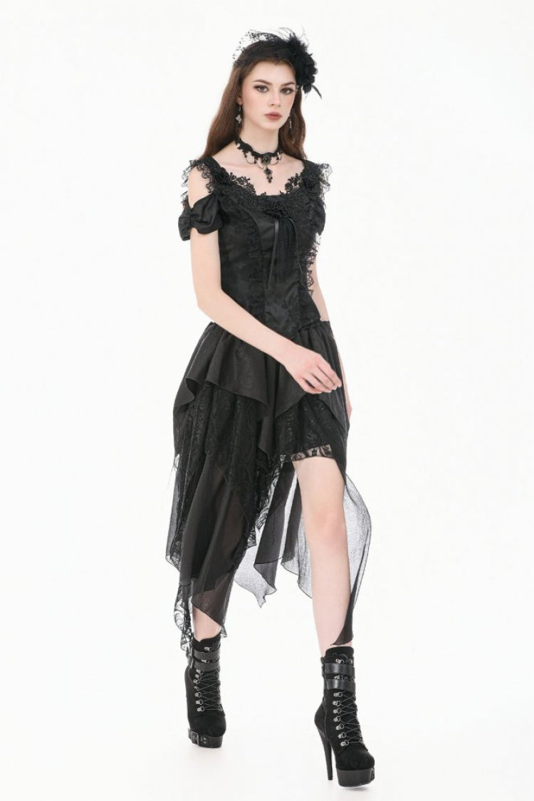 Jacquard Rose Sweetheart Neckline Lace Trim Cut-Out Gothic Corset Top for Women