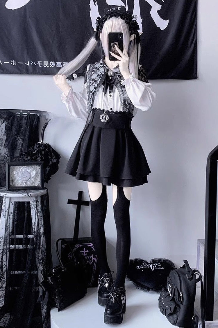 Lovely Puff-Sleeve Bow-Accented Lace Ensemble with Matching Skirt in Two Tones